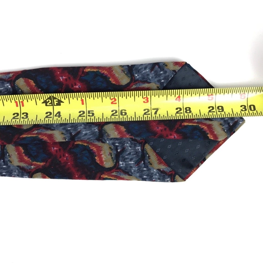 J. GARCIA Tie 100% Silk Red Gray Blue Multicolor Funky Abstract Necktie 3.5x60" - Picture 6 of 6